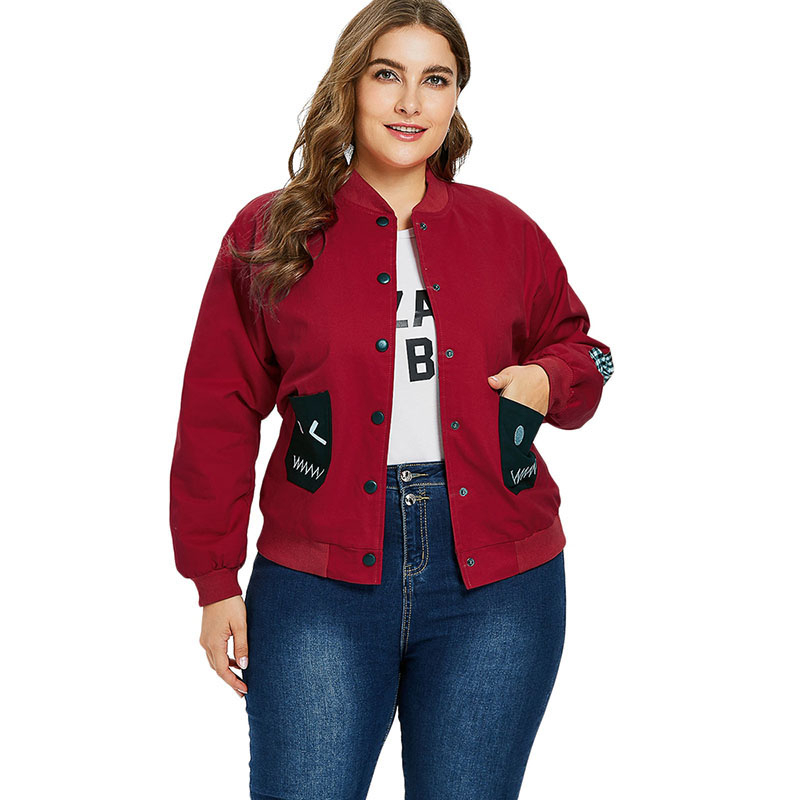 Basic Plus Size Bomber Jacket for Women Aoofi